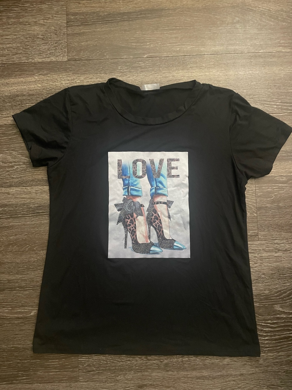 Black Graphic 'Love' Tee with Blue Accent